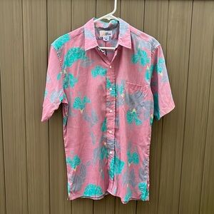 Reyn Spooner Hawaiian Shirt Flower Button Down Medium Linen Blend Made in Hawaii